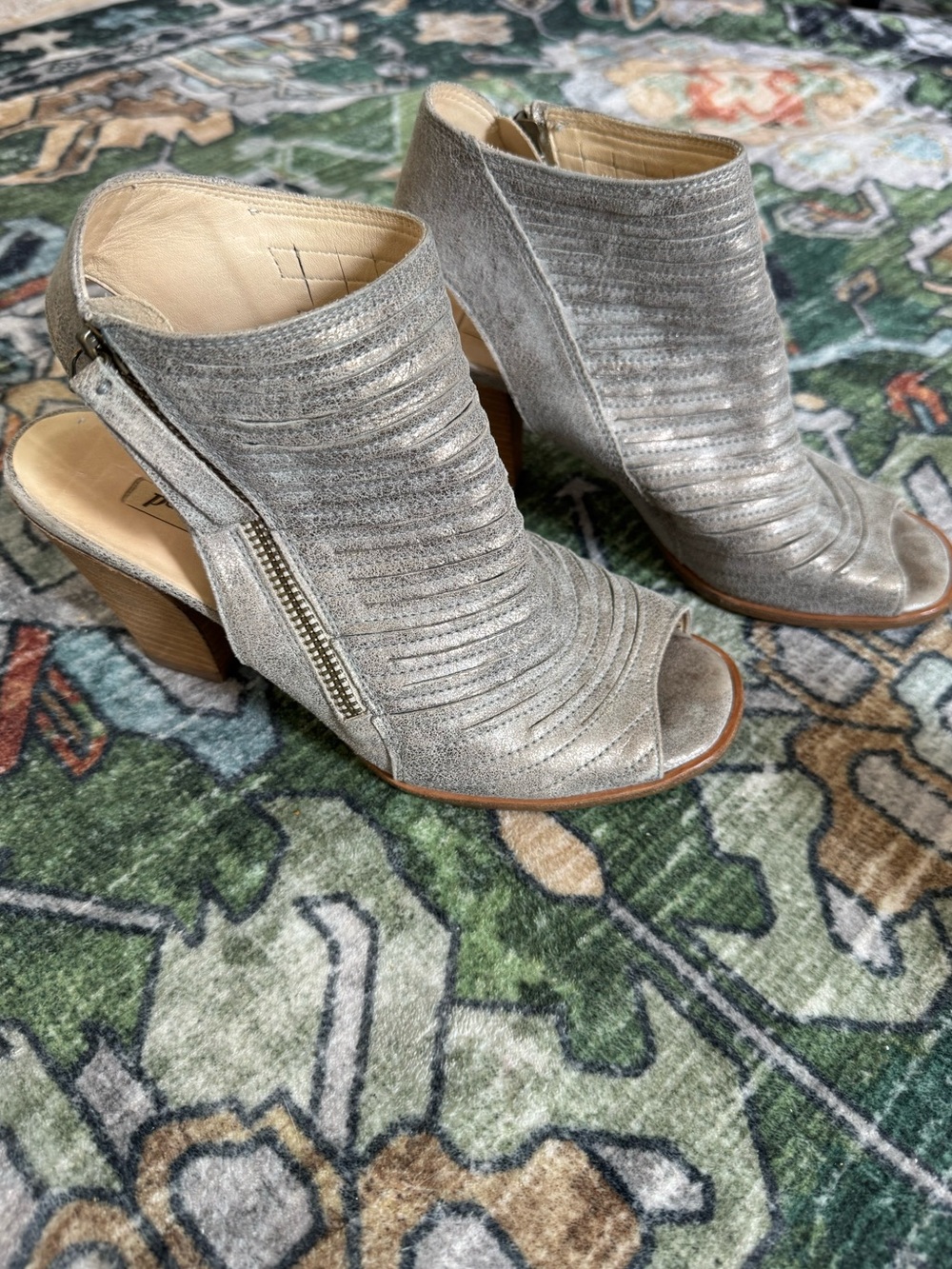 Paul Green Women's Silver Open-Toe Zip Block Heel Booties